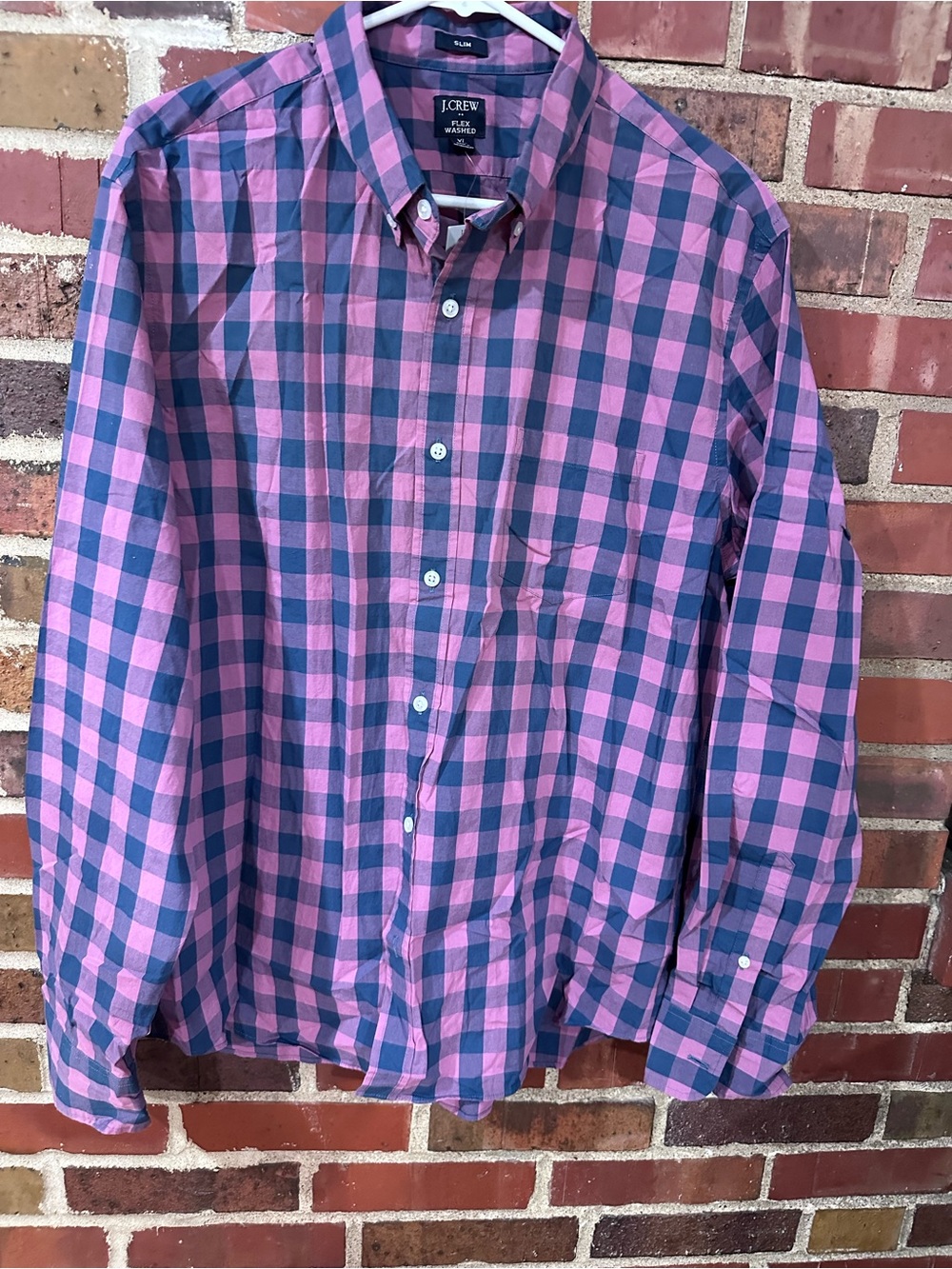J. Crew Pink and Navy Check Button-Down Shirt - Men